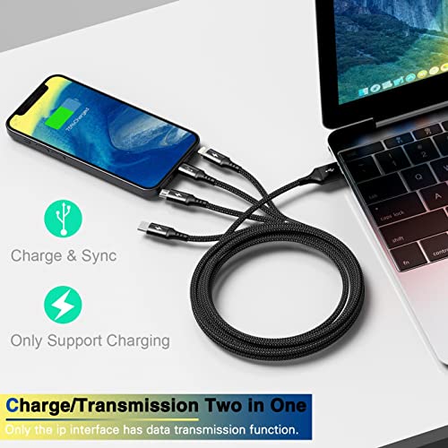 RULUS 4 in 1 Multi Charging Cable [2Pack 4Ft], Nylon Braided Fast Charger Cord Universal Phone Charger with IP/Type C/Micro USB Port for Most Cell Phones,Tablets and More