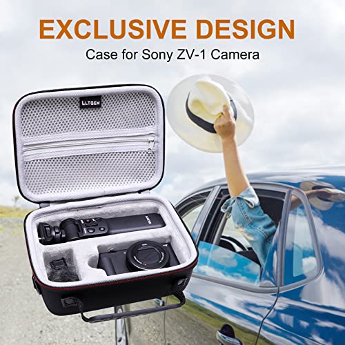 Hard Case for Sony ZV-1F / ZV-1 / ZV-1 II Digital Camera with Shoulder Strap by LTGEM, Fits Vlogger Accessory Kit Tripod and Microphone - Travel Protective Carrying Storage Bag(Black+Grey)