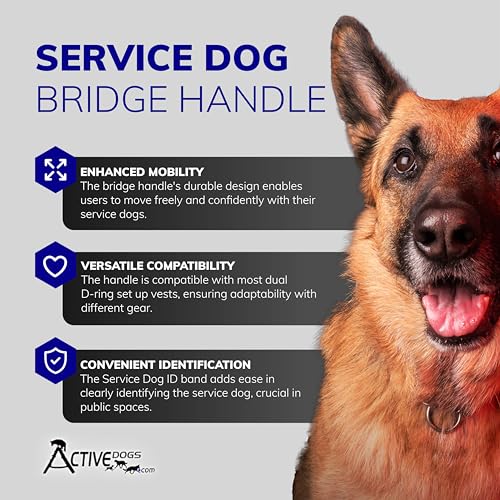 ActiveDogs Bridge Handle for Service Dog Vest & Harnesses - Service Dog Handle with Reinforced Nylon, Heavy Duty Metal Clips & Service Dog ID Band - Black 12"