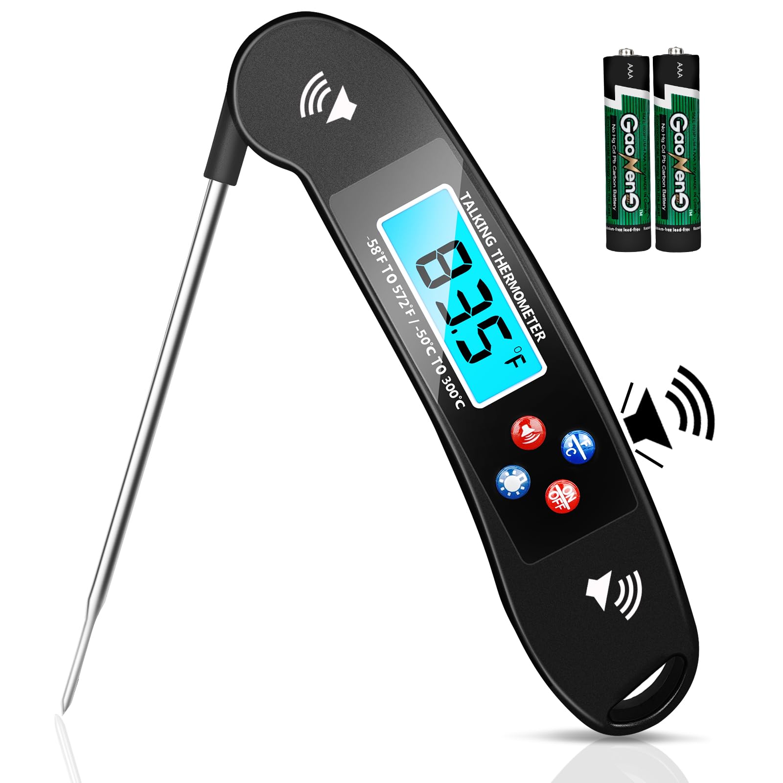 waiymi Digital Talking Thermometer for The Blind, Waterproof Instant Read Food Thermometer with Talking Function & Backlight, Meat Thermometer with Probe for Cooking and Grilling, and More