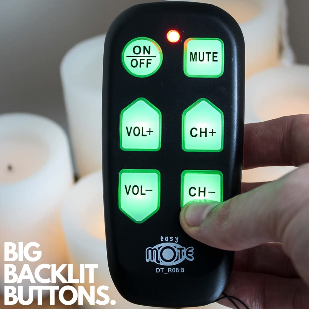 Universal Big Button TV Remote - EasyMote | DT-R08B. Backlit, Easy Use, Smart, Learning Television & Cable Box Controller, Perfect for Assisted Living Elderly Care. White TV Remote Control…