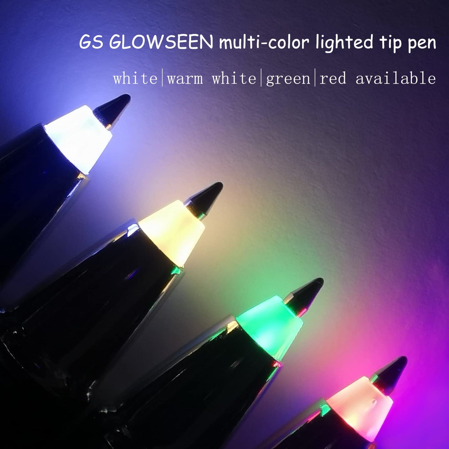 GS GLOWSEEN Lighted Tip Pen, LED Light Pen Ballpoint Ink Pen With Light, Light Up Pen for Writing in the Dark - 2 PK (White/Warm White)