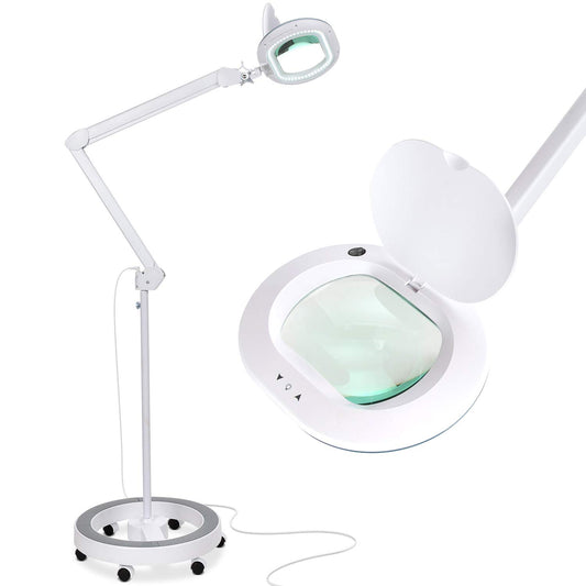 rightech LightView Pro Magnifying Glass with Stand and Light – Magnifying Floor Lamp with 6-Wheels on a Sturdy Base for Facials – LED Work Light with XL Magnifying Glass for Crafts and Projects
