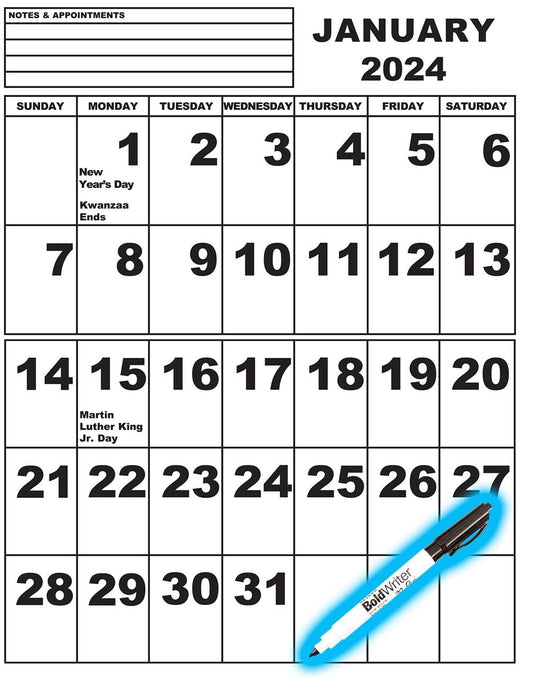 Jumbo Print Calendar with Pen- 2024 Success
