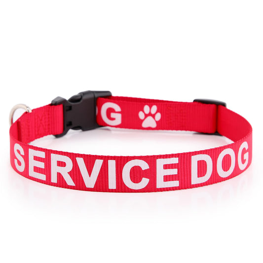 Plutus Pet Service Dog Collar,Printed in Large Letters on Nylon Webbing,Prevents Accidents by Warning Others of Your Dog in Advance,Two Colors,Four Sizes,Neck 16-24 inch,Large,Red