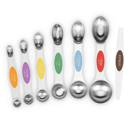 Aovchei 7 PCS Magnetic Measuring Spoons Set, Dual Sided, Stainless Steel Small Tablespoon, Teaspoons, Fits in Spice Jars, for Dry and Liquid, MultiColor