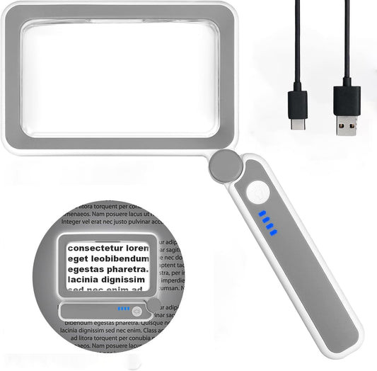 Magnifying Glass with Light,Handheld Magnifying Glass for Reading, Rectangle Reading Magnifier with Dimmable LEDSeniors Elderly Low Visions, Mothers Day Fathers Birthday Gifts