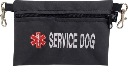 ActiveDogs Service Dog Large Clip-On Embroidered Accessory Pouch w/Medical Alert Sign for K9 Harness Belt Loops, Vests - 7" x 5" Zipper Bag