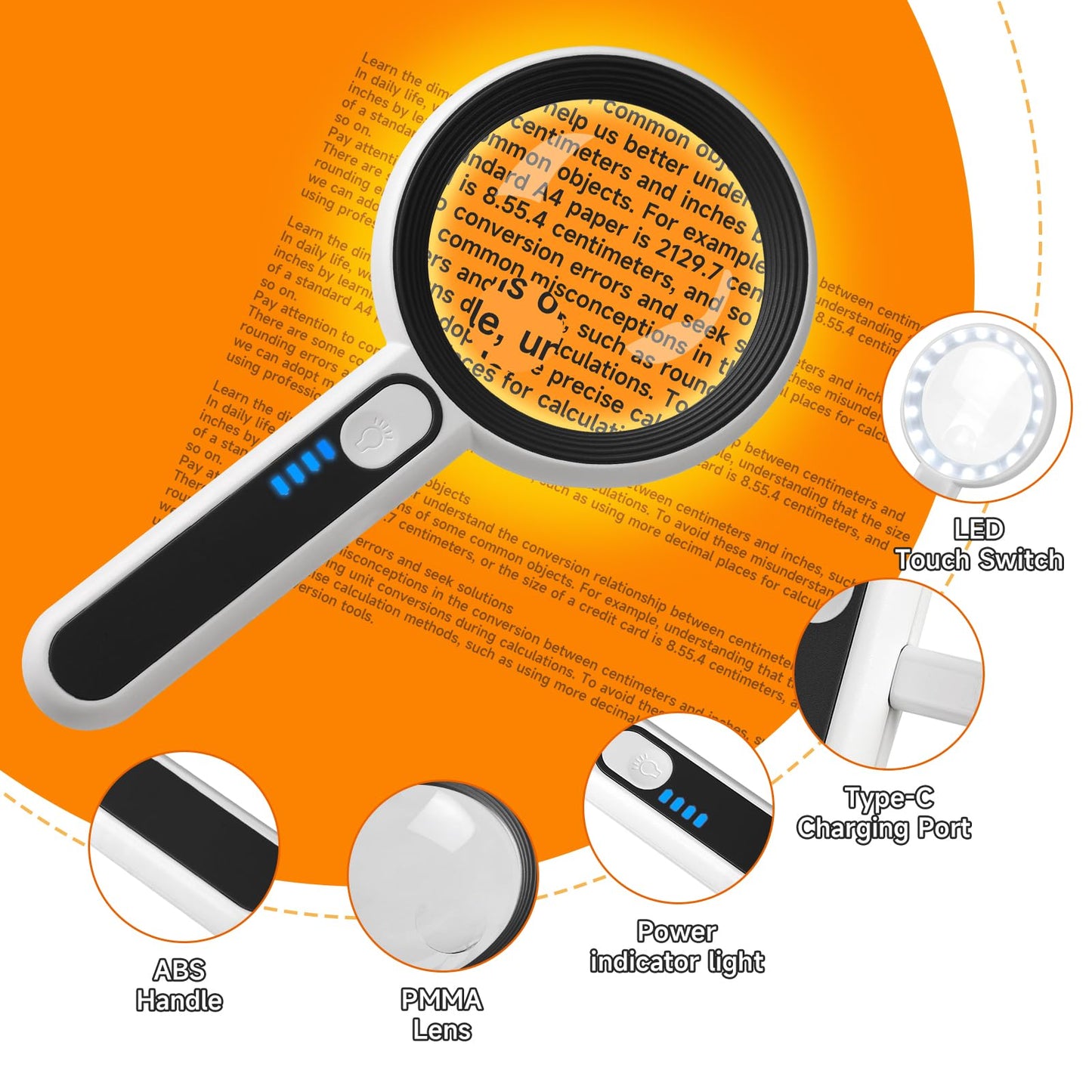 Magnifying Glass with Light for Reading Gifts - 10X 25X Rechargeable Pocket&Lightweight Handheld Magnifier for Kids Dad&Mom Seniors Grandma&Grandpa Elderly Books,Coins,Exploring,Close Work Inspection