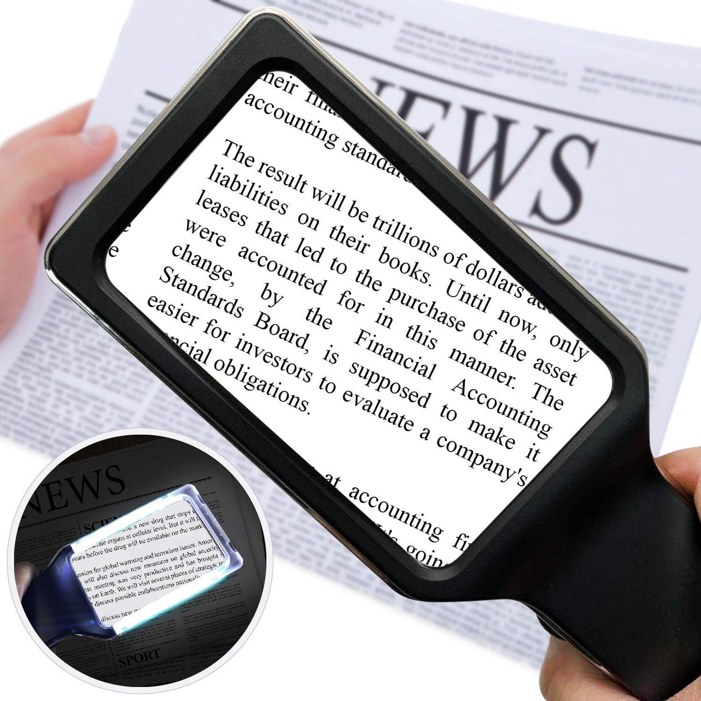 MagniPros 6X Rechargeable LED Magnifying Glass, Anti-Glare Lens & Full Dimmable Lighting to Relieve Eye Strain- Ideal for Reading, Crafting, Inspection, Seniors, Low Vision