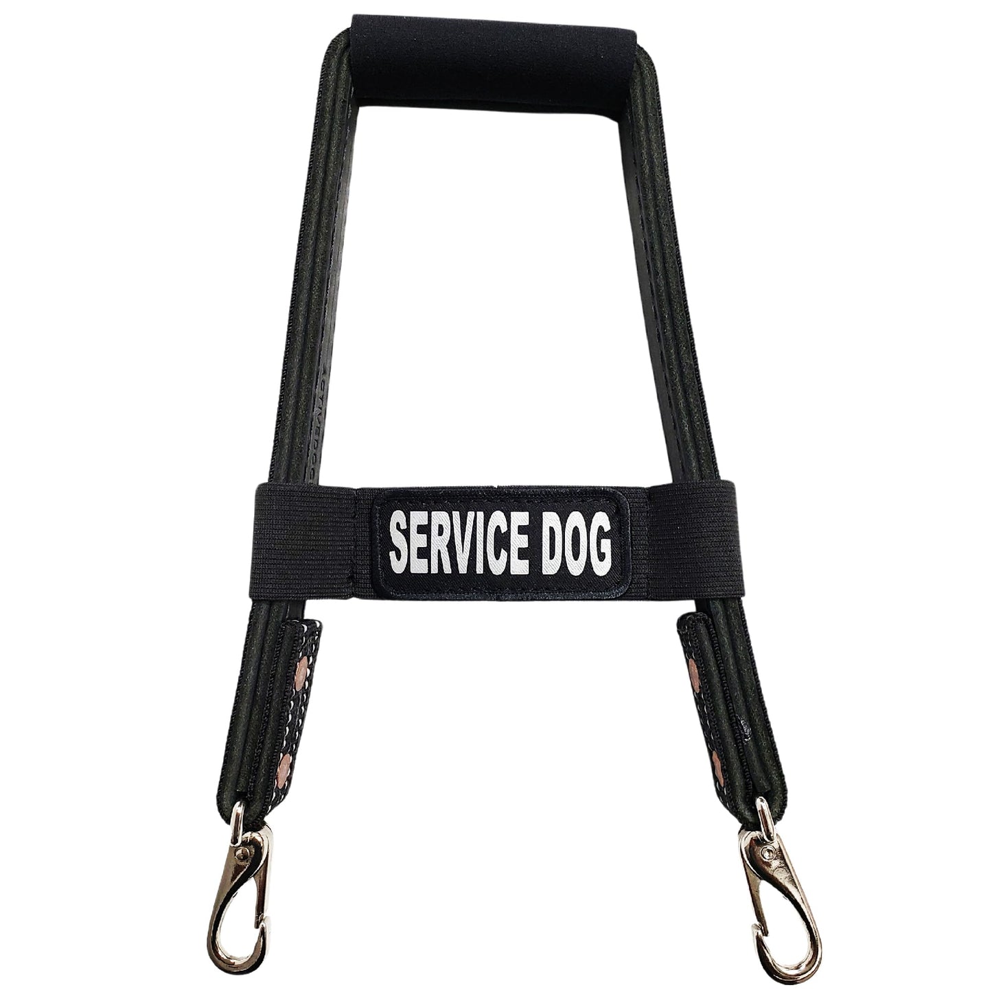 ActiveDogs Leather Bridge Handle for Service Dog 16" - Solid Steel & Leather Service Dog Handle with Easy Snap-On Clips, Reflective Service Dog ID Band & Neoprene Padded Handle