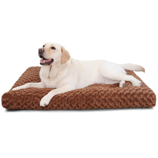 Washable Dog Bed Deluxe Plush Dog Crate Beds Fulffy Comfy Kennel Pad Anti-Slip Pet Sleeping Mat for Large, Jumbo, Medium, Small Dogs Breeds, 35" x 23", Brown