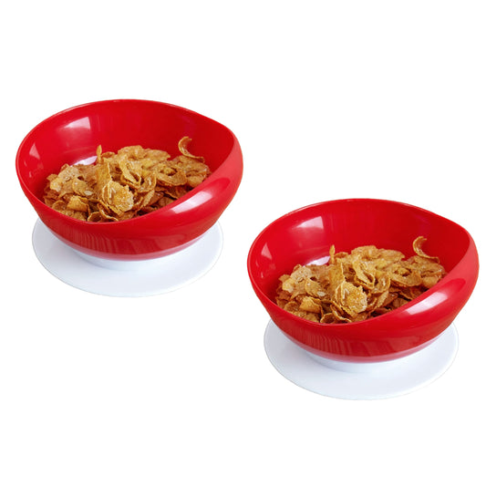 pekokavo Spill Proof 5.8" Scoop Bowl with Non-Skid Suction Base, Adaptive Self-Feeding Dinnerware for Elderly Disabled, Pack of 2 (Red Bowls)