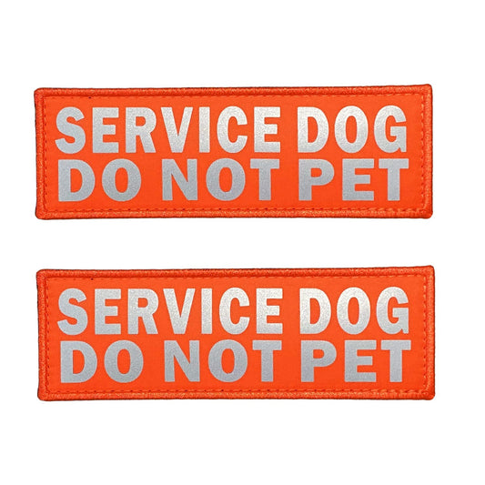 JUJUPUPS Orange Reflective Dog Patches 2 Pack Service Dog,in Training,DO NOT PET,Patches with Hook and Loop for Vests and Harnesses (Service Dog DO NOT PET, 5x1.5 inch)