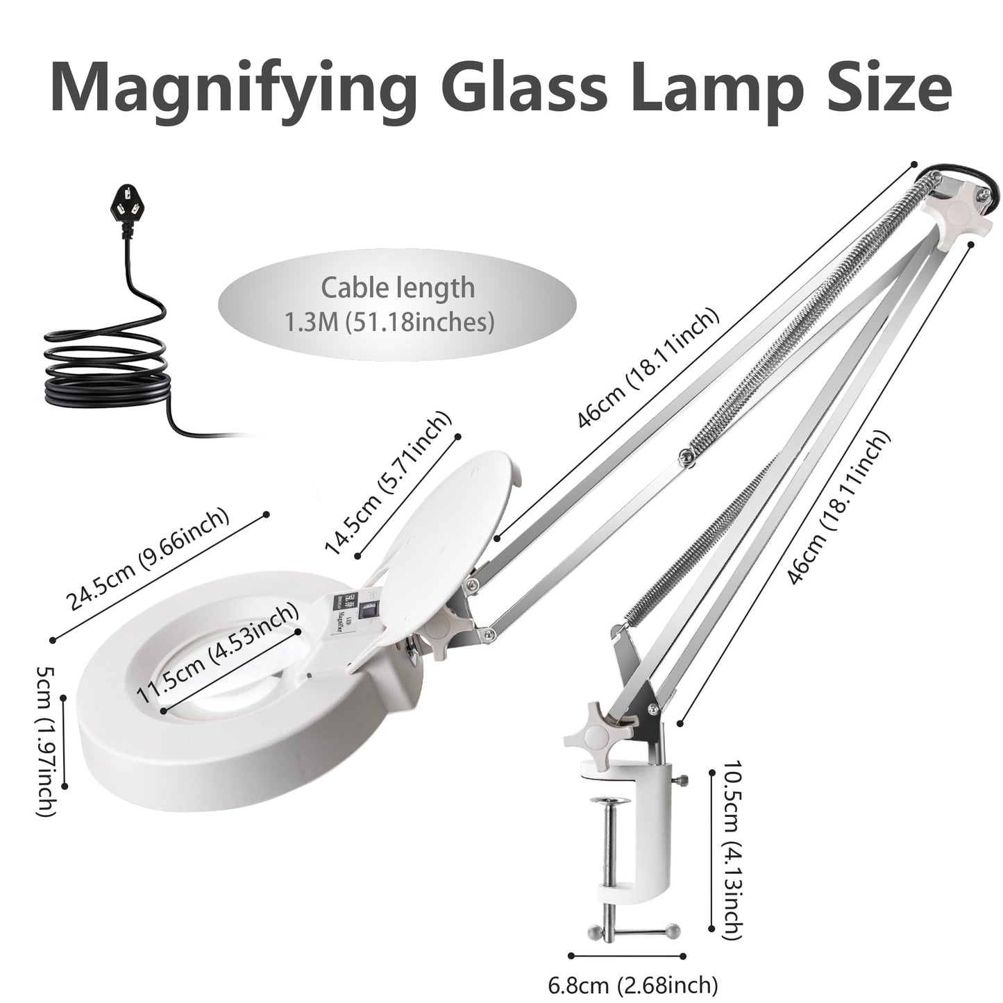 Large Magnifying Lamp with Clamp - Heavy Duty 10X LED Magnifier, 4200 Lumens, 5 Inch Glass Lens - Adjustable Stainless Steel Arm - Perfect for Reading, Craft, Knitting, and etc