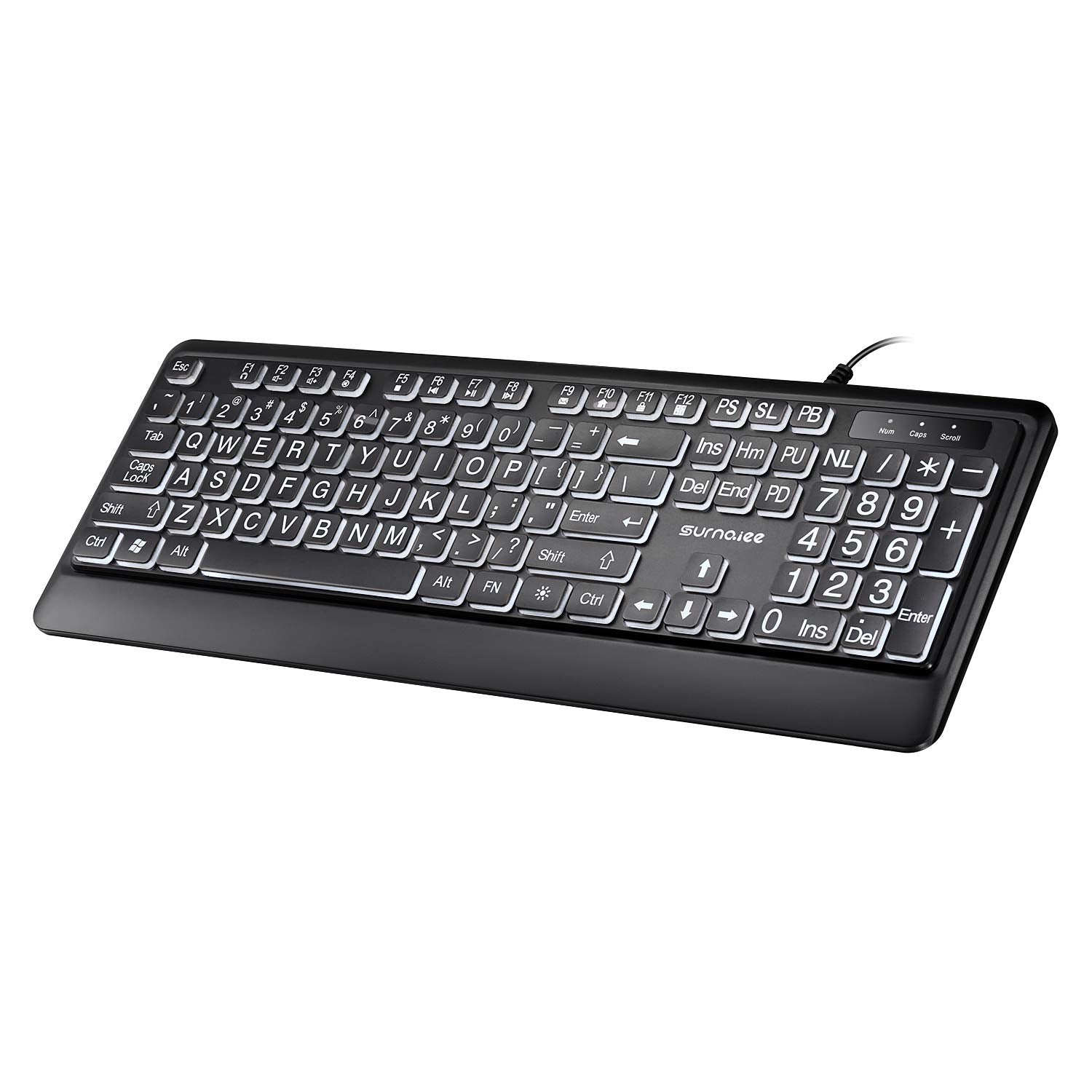 SurnQiee Large Letter Print Keyboard, 104 Keys Standard Full Size USB Wired White LED Backlit Computer Keyboard (KB612)