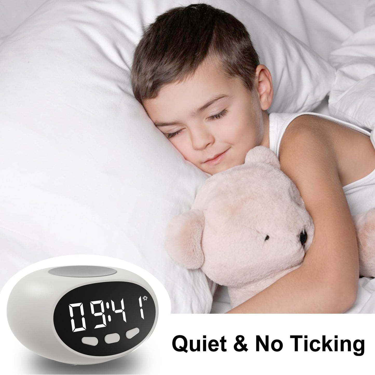 HEROSS Talking Alarm Clock - Extra Loud Time and Date - Talking Clock for Kids, Elderly, Dementia, Hearing or Visually Impaired Seniors - Easy to Use Speaking Clock（White）
