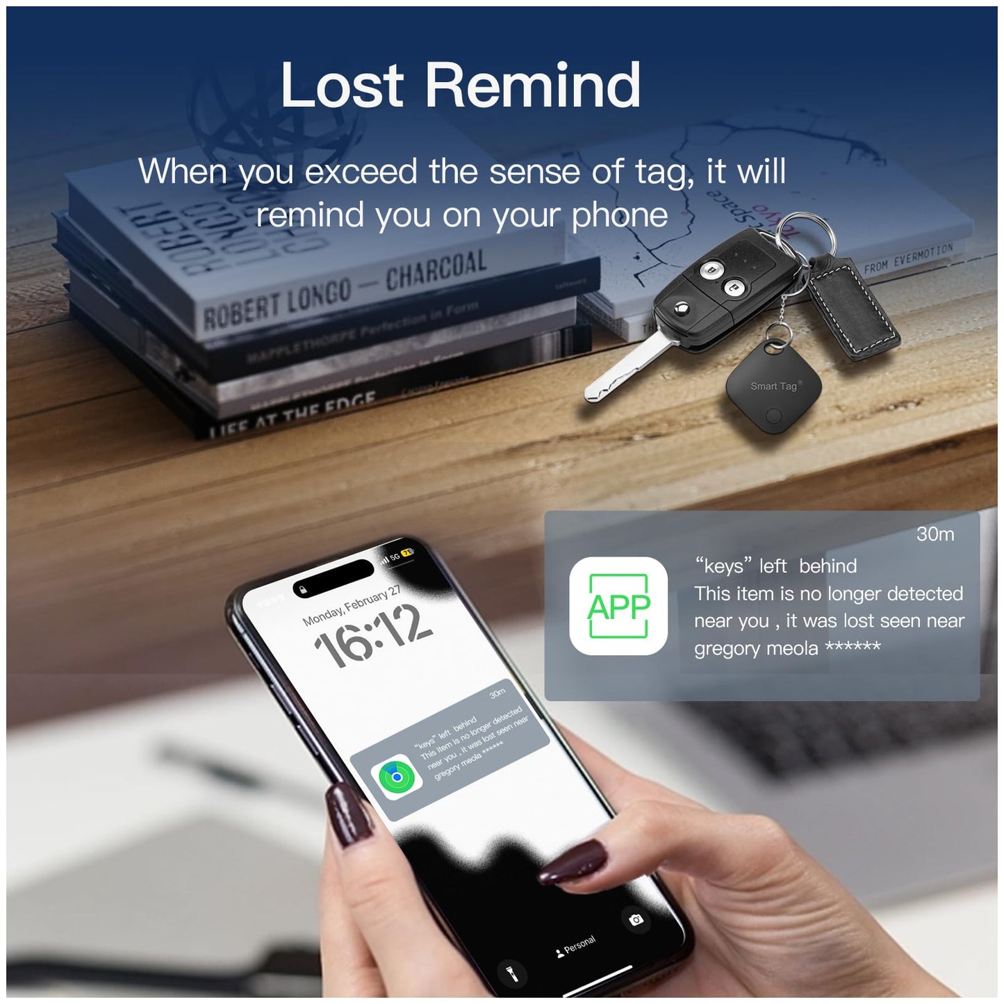 Key Finder Bluetooth Luggage Tracker tag Locator Works with Apple Find My,Smart Tracker for Suitcase, Bag, Backpack, Wallet,Replaceable Battery Smart tag Item Finder (2 Black Tag & Case)