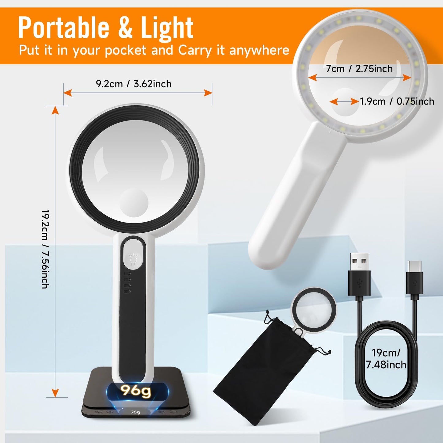 Magnifying Glass with Light for Reading Gifts - 10X 25X Rechargeable Pocket&Lightweight Handheld Magnifier for Kids Dad&Mom Seniors Grandma&Grandpa Elderly Books,Coins,Exploring,Close Work Inspection