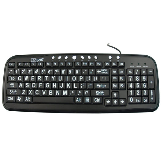 MaxiAids EZ See Large Print Keyboard-Black Keys-White Print Success