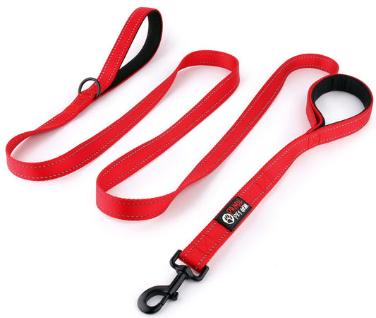 Primal Pet Gear Dog Leash 8ft Long - RED - Traffic Padded Two Handle - Heavy Duty - Double Handles Lead for Control Safety Training - Leashes for Large Dogs or Medium Dogs - Dual Handles Leads