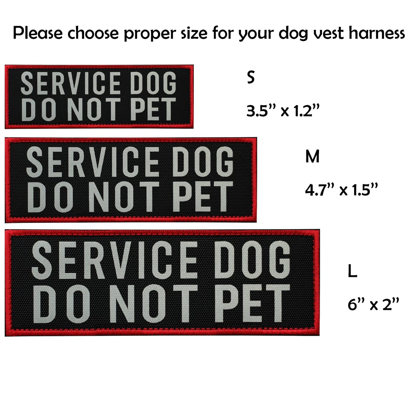 FITZNORA 2 Pcs Reflective Service Dog Do Not Pet Patch Set with Hook and Loop Fastener, Embroidered Border with Printed Letters Patch for Dog Vest Harness Collar (6 x 2 inches)