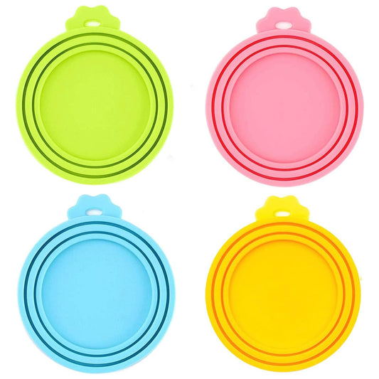 IVIA PET Food Can Lids, 4 Pcs Silicone Pet Food Can Covers for Dog & Cat Food, One Can Cap Fit Most Standard Size Dog Cat Food Canned（Multicolor）