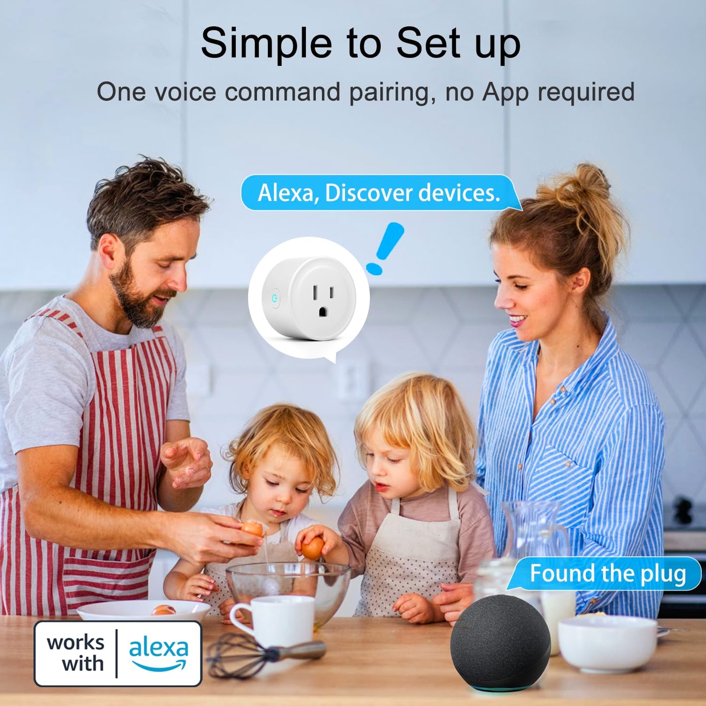 ExIoTy Smart Plug, Works with Alexa Only, Simple Setup with One Voice Command, Voice Control, Remote Control, Timer & Schedule & Group Controller, Bluetooth Mesh Outlet, Alexa Echo Required （4 Pack）