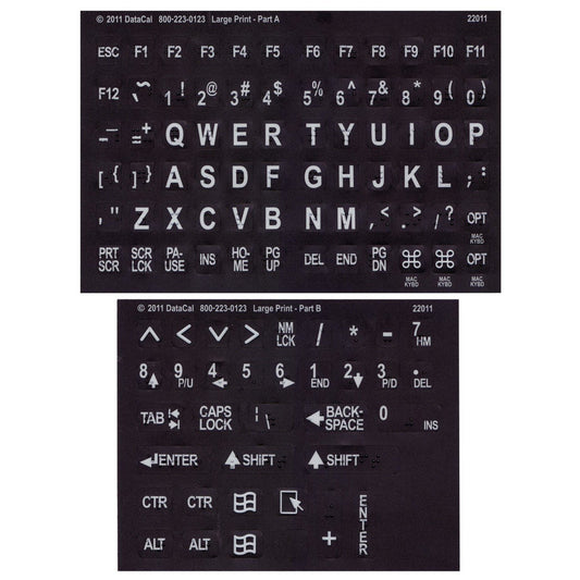 Large Print-Braille Keyboard Labels- White on Blk
