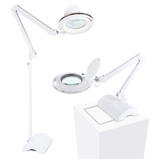 rightech LightView Pro 2 in 1 Magnifying Floor Lamp & Table Lamp - Hands Free Magnifier with Bright LED Light for Reading - Work Light with Adjustable Arms - Standing Mag Lamp