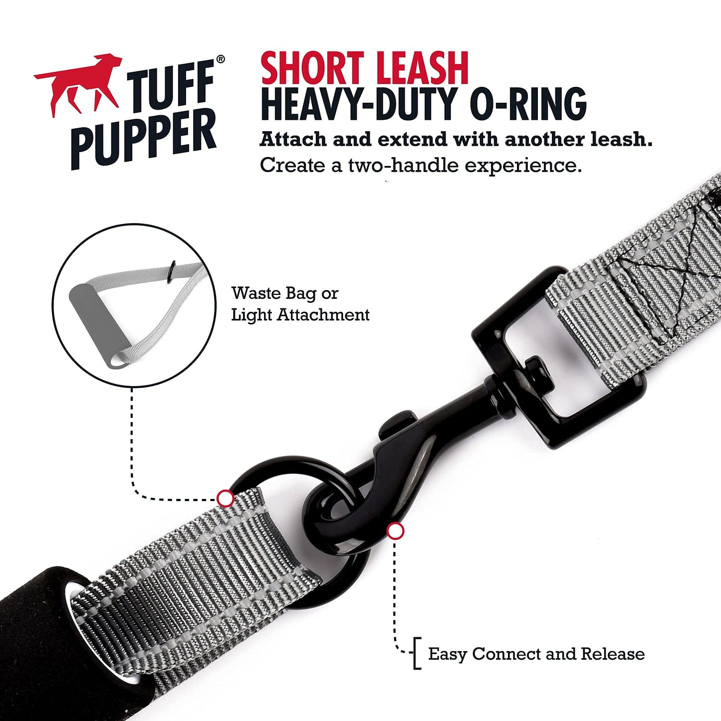 Tuff Pupper Service Dog Leash with Handle for Large Dogs | 12 Inch | Perfect for Services Dog Harness & Large Dog Training Leash | Traffic Leash Handle w/Padding | Short Leash Dog Coupler