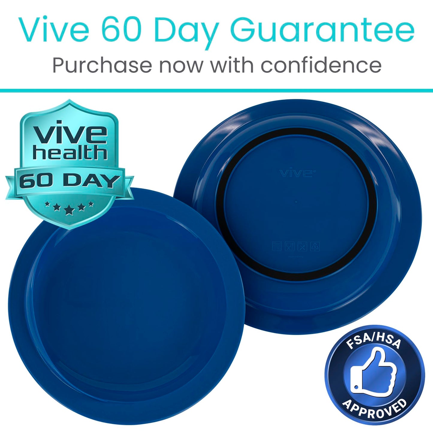 Vive Spill-Proof Scoop Plate, 9" (2 Pack) - Dish with Wall for Disabled, Handicapped, Elderly Adults with Special Needs from Parkinsons, Dementia, Stroke, Tremors with - Non Skid Padded Bottom