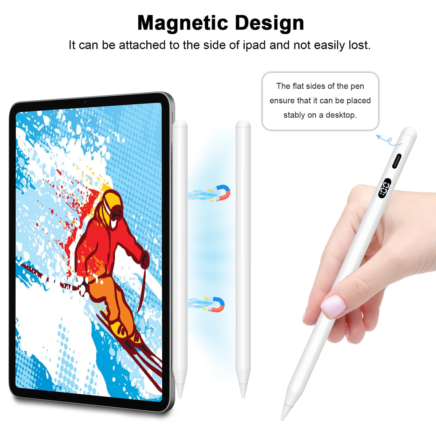 iPencil 2nd Generation, Pencil for iPad with Palm Rejection & Tilt Sensitivity, LED Power Display, Stylus Pen for iPad 6/7/8/9/10, iPad Air 3/4/5, iPad Mini 5/6, iPad Pro 11''/12.9''(2018-2024)
