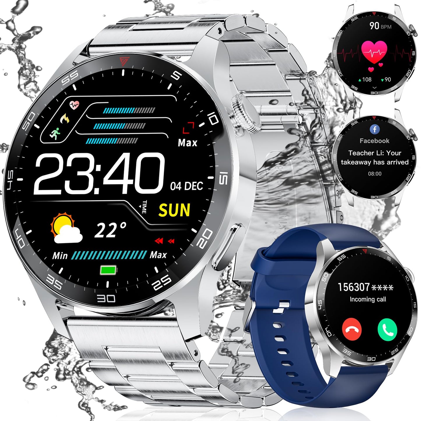 Smart Watches for Men(Answer/Dial Calls),1.43'' AMOLED Screen Fitness Tracker with SpO2/Sleep Monitor,400mAh/120 Sports Modes/ IP68 Waterproof Smartwatch for iOS Android,Sliver