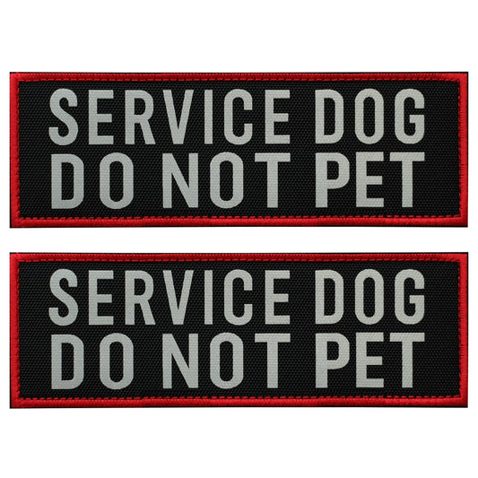 FITZNORA 2 Pcs Reflective Service Dog Do Not Pet Patch Set with Hook and Loop Fastener, Embroidered Border with Printed Letters Patch for Dog Vest Harness Collar (6 x 2 inches)