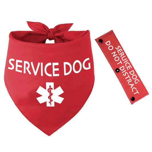 YROVWENQ 2 Pieces Service Dog Scarf Red Bandana with Seruice Dog Do Not Distract Dog Red Leash Wrap for Dog Lovers Owner Pet Birthday Gift