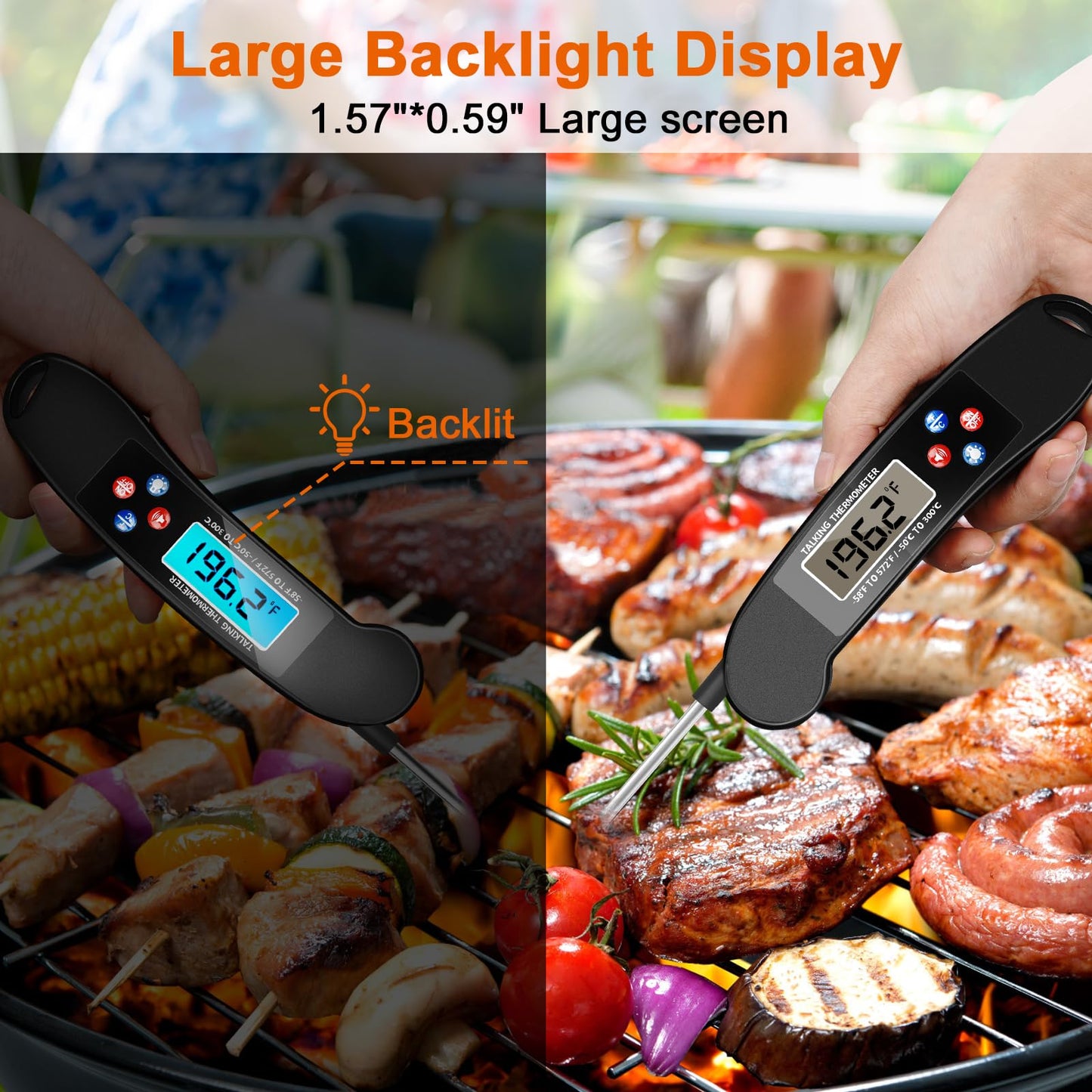 Awaiymi Digital Talking Thermometer for The Blind, Waterproof Instant Read Food Thermometer with Talking Function & Backlight, Meat Thermometer with Probe for Cooking and Grilling, and More
