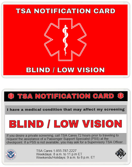 Blind/Low Vision TSA Notification Wallet Air Travel Card Vision Impaired - Quantity (2)