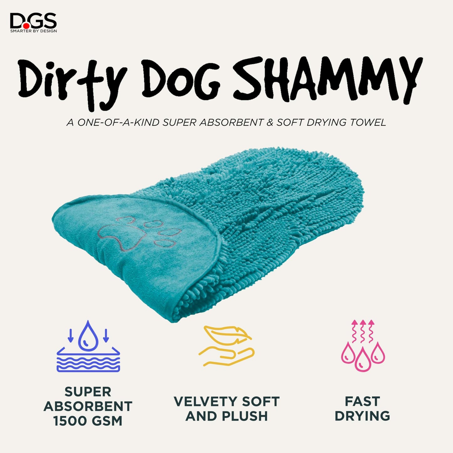 Dog Gone Smart Shammy Dog Towels For Drying Dogs - Heavy Duty Soft Microfiber Bath Towel - Super Absorbent, Quick Drying, & Machine Washable - Must Have Dog & Cat Bathing Supplies | Blue 13x31"
