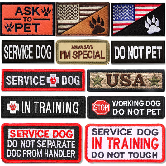 2 PCS Service Dog Patches with Removable Tactical Hook Loop Harness Velcro Dog Patch Embroidered in Training Patch Do Not Pet Patch Working Dog Patch for Vest Harnesses Collars Leashes